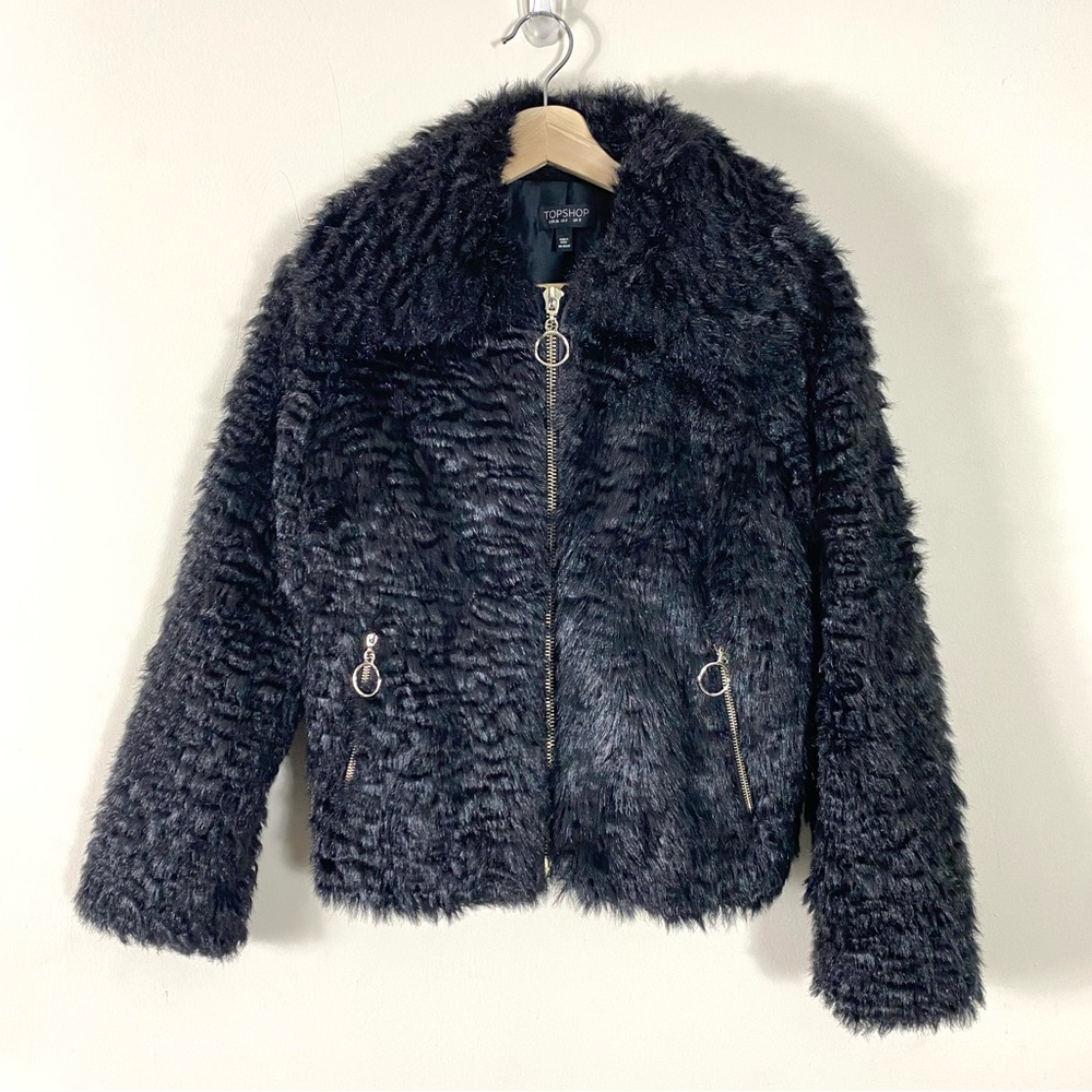 TOPSHOP Black Faux FurJacket - US 4